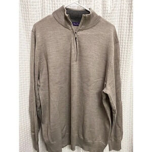 Alan Flusser Men's XL 50% Wool Gray Long Sleeve Pullover Quarter Zip Sweater H11